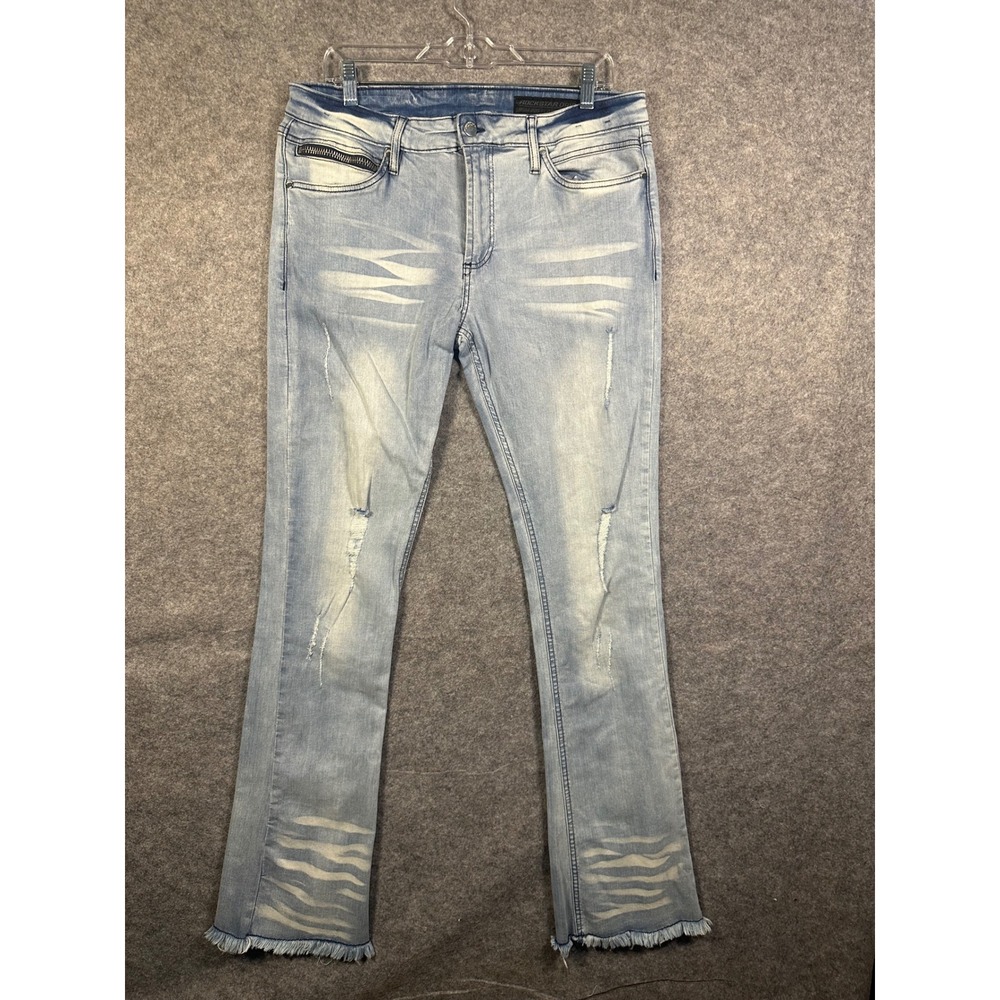 Rockstar Original‎ RSM 205 Flare Denim Jeans Mens 34 Light Wash Distressed Blue